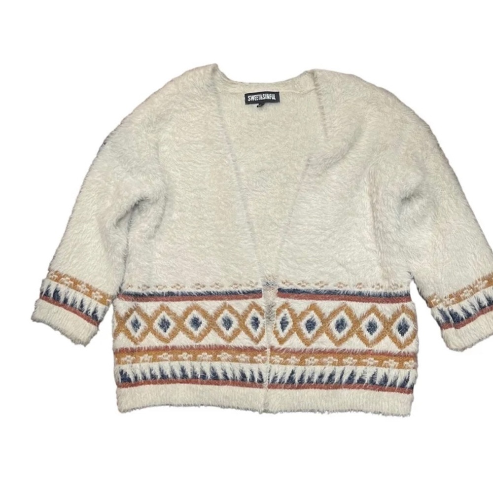 Sweet & Sinful 3/4 Sleeve‎ Eyelash Cardigan Women's Oversized Small